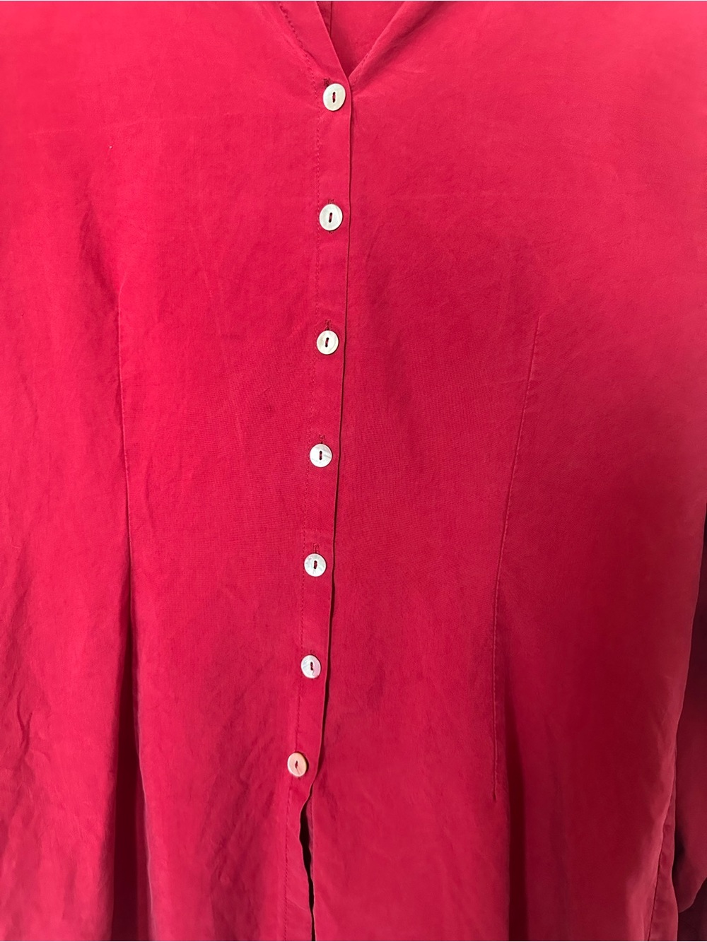 Ann Taylor 100% Silk Red Long-Sleeve Button-Down Blouse - Picture 4 of 10